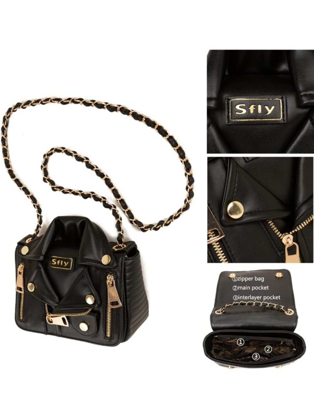 Chic Women's Leather Satchel Bag with Chain Strap | Stylish Crossbody & Evening - Picture 7 of 7